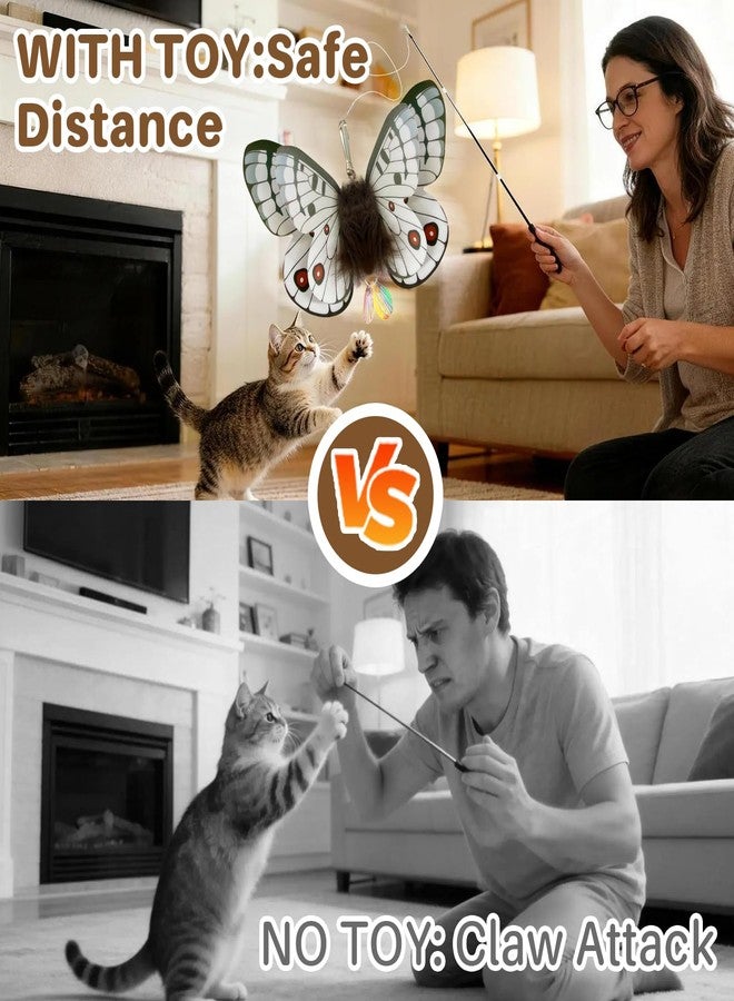 Walfront Interactive Cat Toy, Butterfly Teaser Wand, Retractable 3-Section Wand with 3 Replacement Butterfly Attachments, Indoor Play for Kittens & Adult Cats, Keeps Cats Active & Happy - Image 4